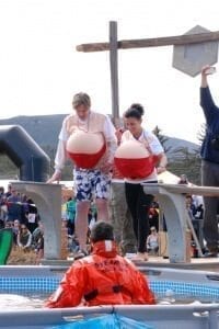 A pair of boobs prepping for the Polar Plunge