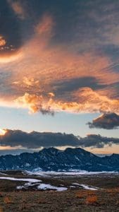 mountains, sunset, clouds