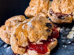 a close up of some pastries on a table