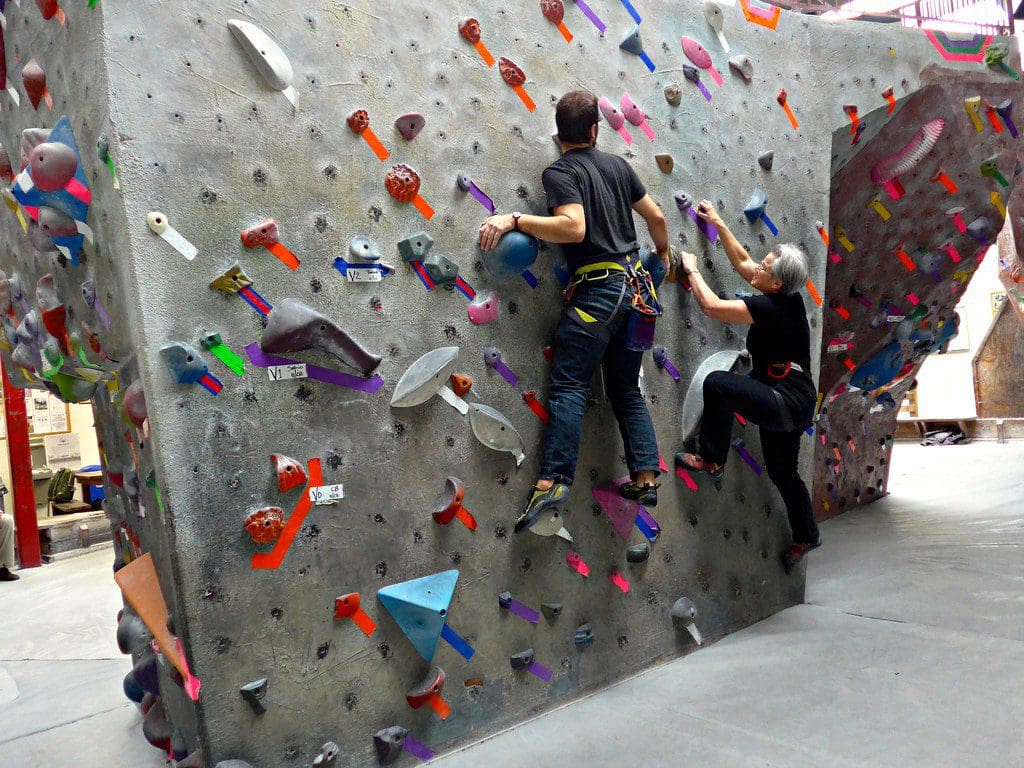 Deniz Catherine climbing Pacific Edge Rock Climbing Gym Santa