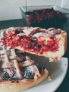 red and white bread on white ceramic plate