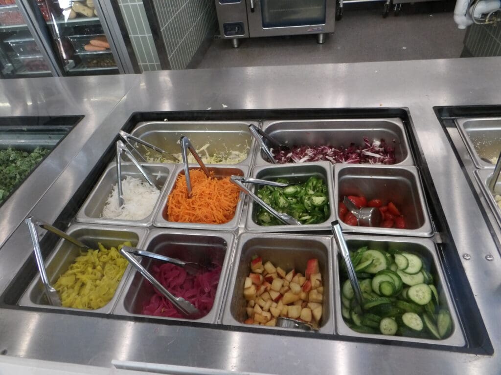 Prep tray crisp & green wraps and salads. VERY shiny clean