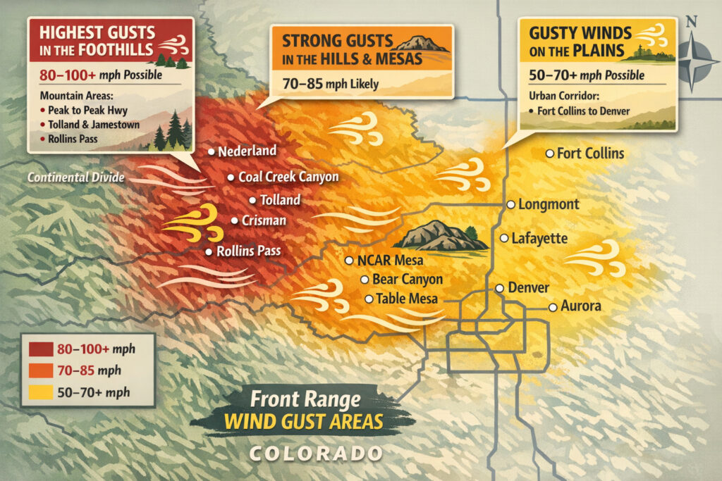 Map showing where expected wind speeds will be