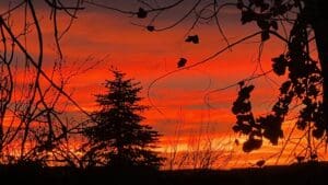 Earlier, the reds of sunrise show through and the blues are not yet showing