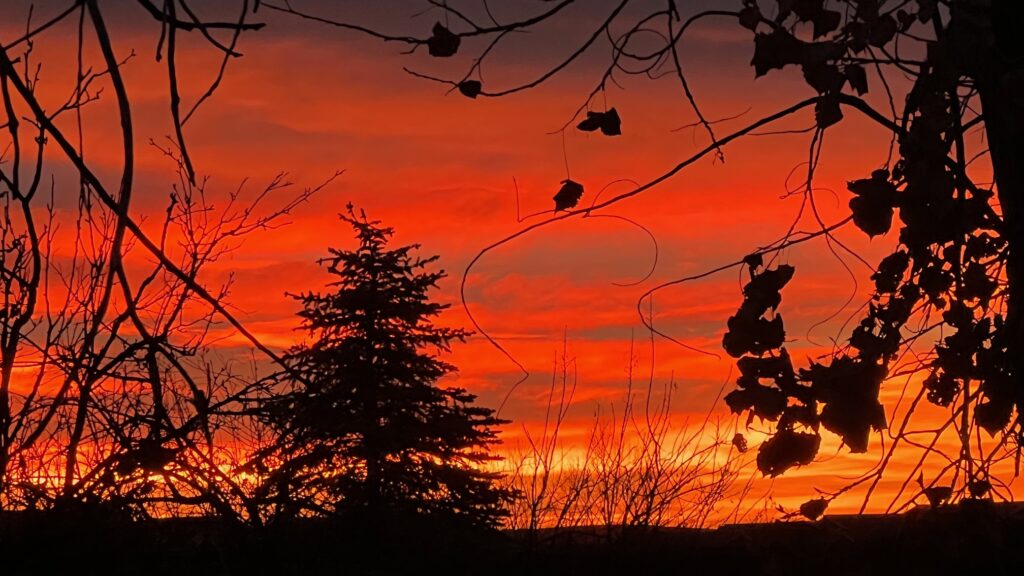 Earlier, the reds of sunrise show through and the blues are not yet showing
