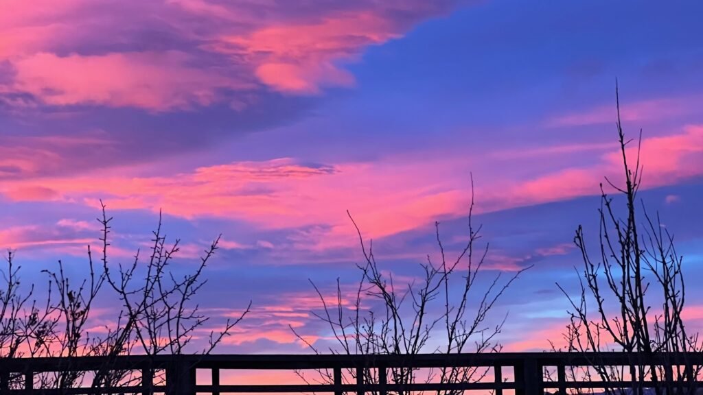Blue and red sunrise of winter
