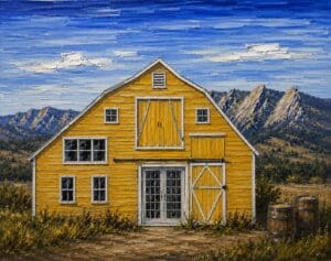 Yelloow and Red barns. Photo/drawing Lenny "Lensworth" Frieling