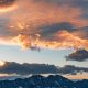 mountains, sunset, clouds